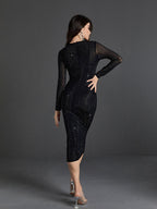Neriah Crystal Embellished Midi Dress In Black
