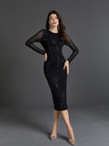 Neriah Crystal Embellished Midi Dress In Black