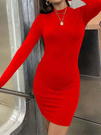 Mock Neck Long Sleeve Bodycon Mini Sweater Dress