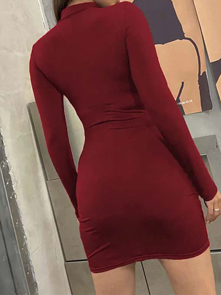 Mock Neck Long Sleeve Bodycon Mini Sweater Dress