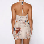 DressBetty - Sexy Deep V-neck Floral Halter Mini Skirt