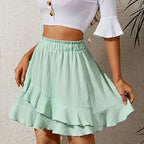 Tiered Ruffle Paperbag Waist Plisse Mini Skirt