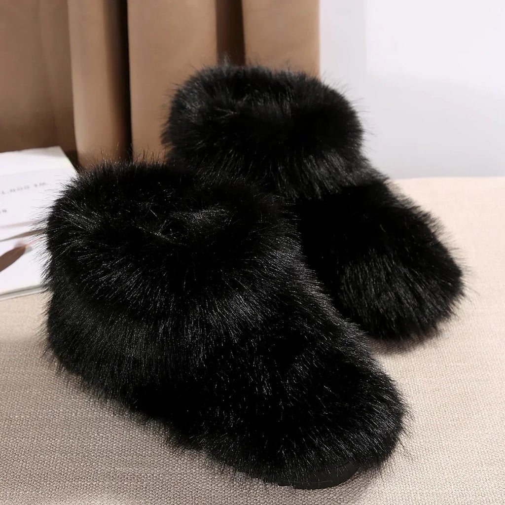 New Woman Boots High Boots Over-the-knee Fur Snow Boots Women's Fashion Warm Wool-like Plus Velvet Padded Winter Platform Shoes