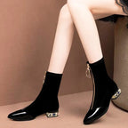 New Sexy Crystal Pointy Rhinestone Black Ankle Boot