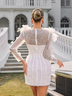 3D Floral Rosette Lace Long Sleeve Bodycon Mini Dress