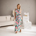 Alba Minimalist Women's Floral Maxi Dress with Adjustable Waist Designer Edit