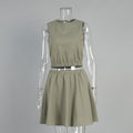 Round Neck Vest Pleated Skirt Spring Summer Cotton Linen Comfortable Short Skirt Casual Two Piece Sets Women
