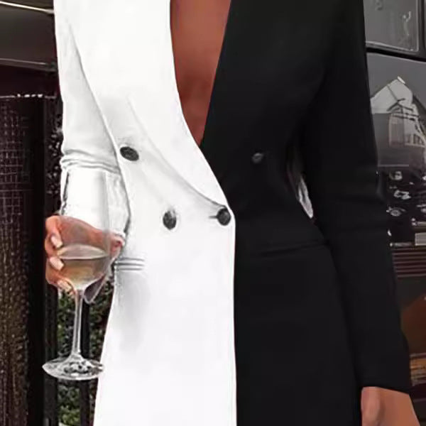 Gloria Exclusive Women's Blazer Dress with Asymmetric Color Design and Double Button Placket Elevated Occasion Wear