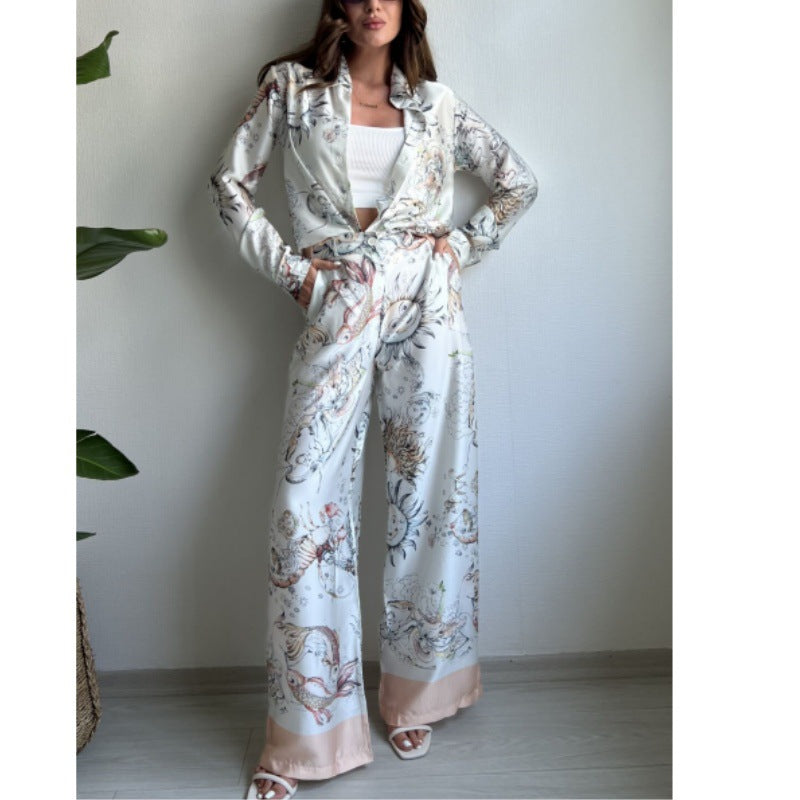Sexy Printed Long Sleeved Top and Botto Two Piece Set
