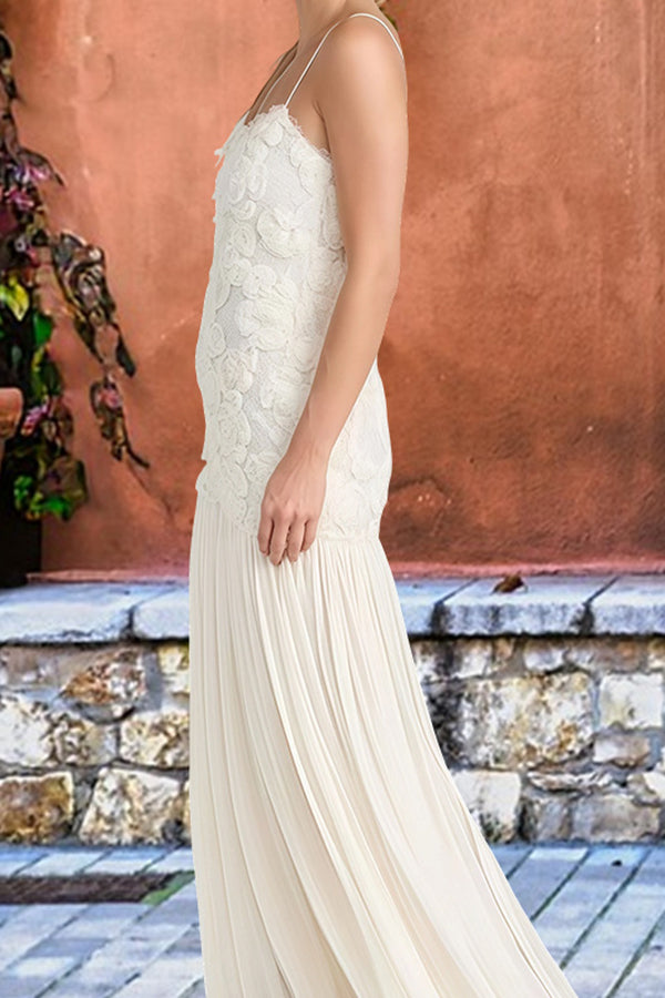 Indulge in Floral Applique Pleated Chiffon Hem Slip Maxi Dress
