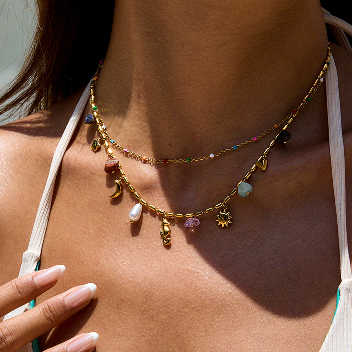 Ocean Style Titanium Steel Double Layer NeckLace