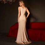 Apricot High Slit Evening Dress