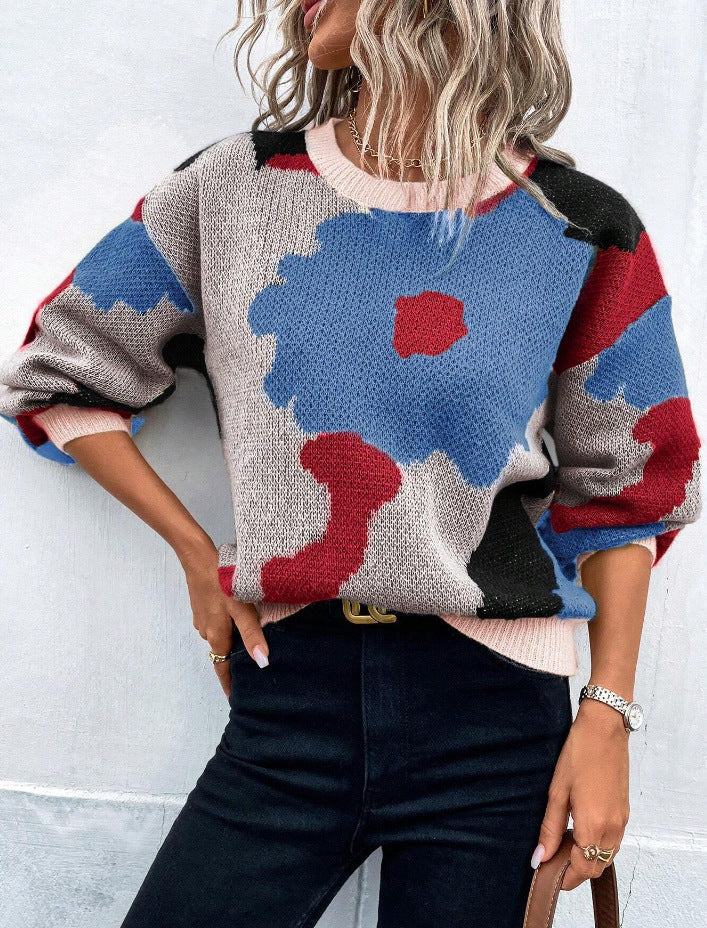 | Women's Floral Print Pullover Sweater