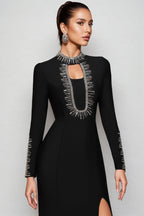 Nyred Black Sequined High Split Maxi Dress