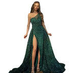 Off-Shoulder Slit Sequined Halter Dress