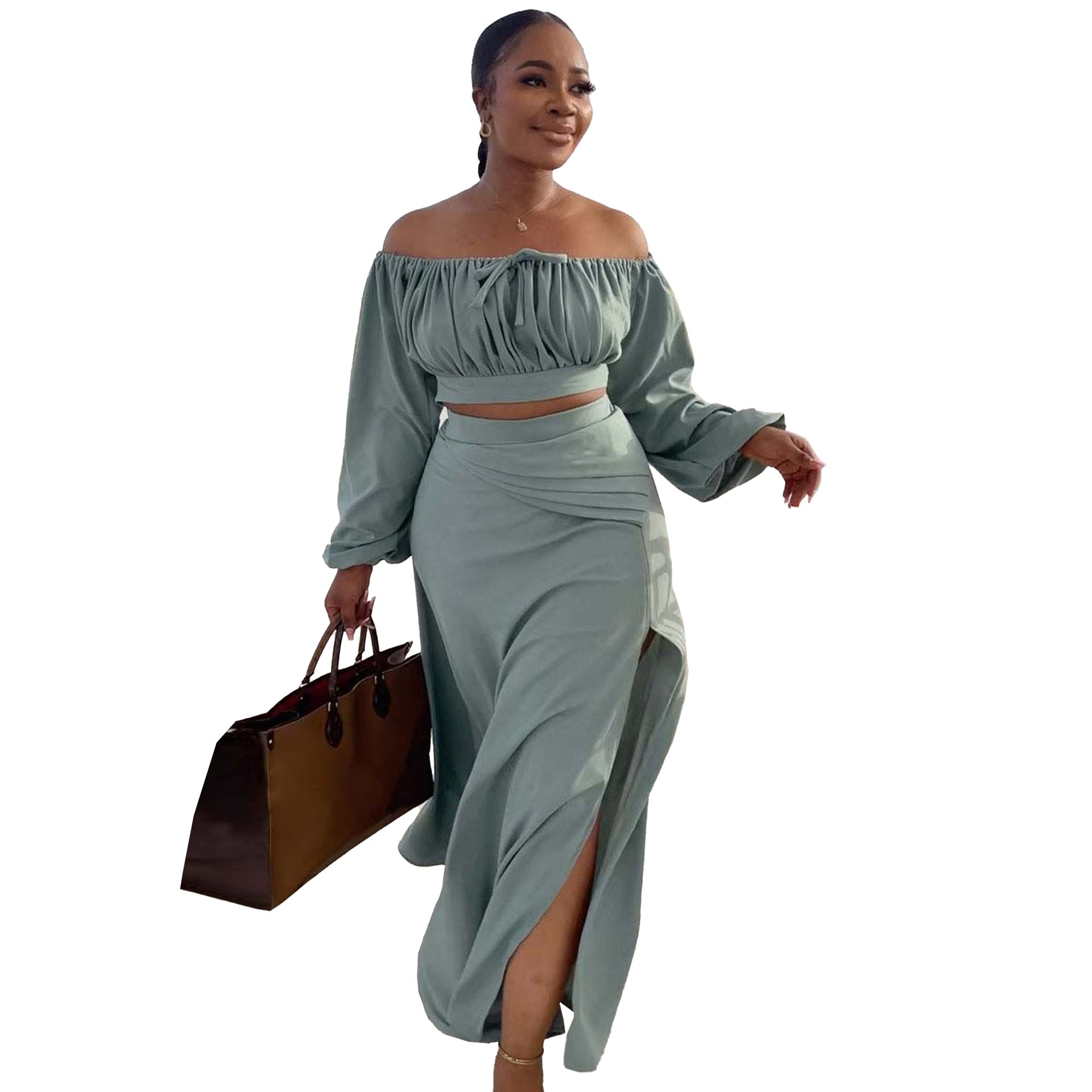 Sexy Lantern Sleeve Suit Two Piece Set