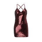 Sequin Deep V-Neck Spaghetti Strap Bodycon Mini Dress
