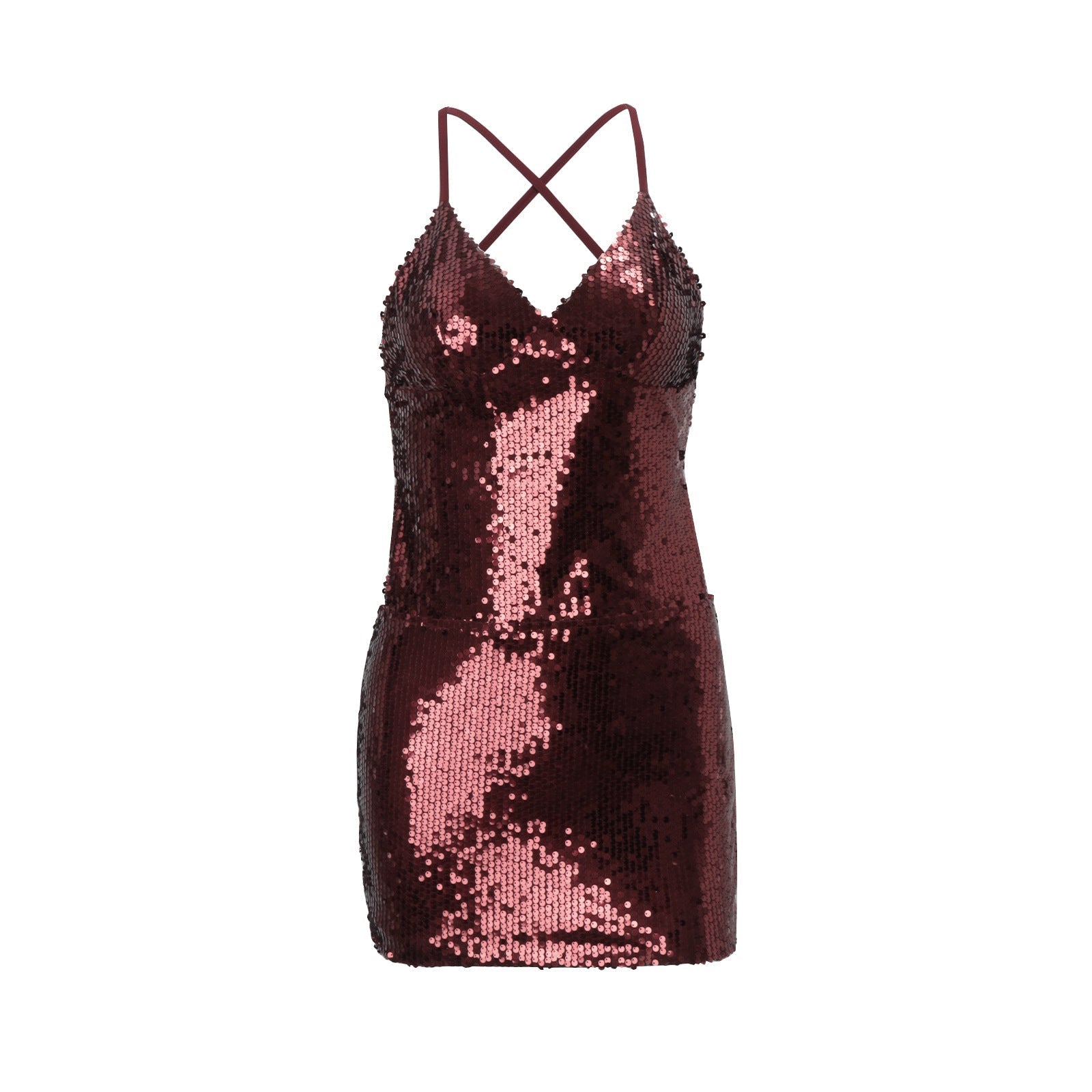 Sequin Deep V-Neck Spaghetti Strap Bodycon Mini Dress
