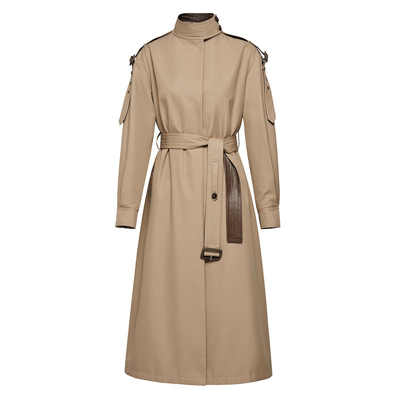 Leather Patchwork Two-Color Trench Coat