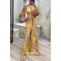 Printed Pleated Long Sleeve Formal Occasion Dress