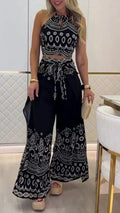 Boho Halter Top & Wide Leg Pants Two Piece Sets