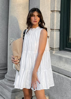 Ruffled High Neck Tiered Babydoll Sleeveless Mini Dress