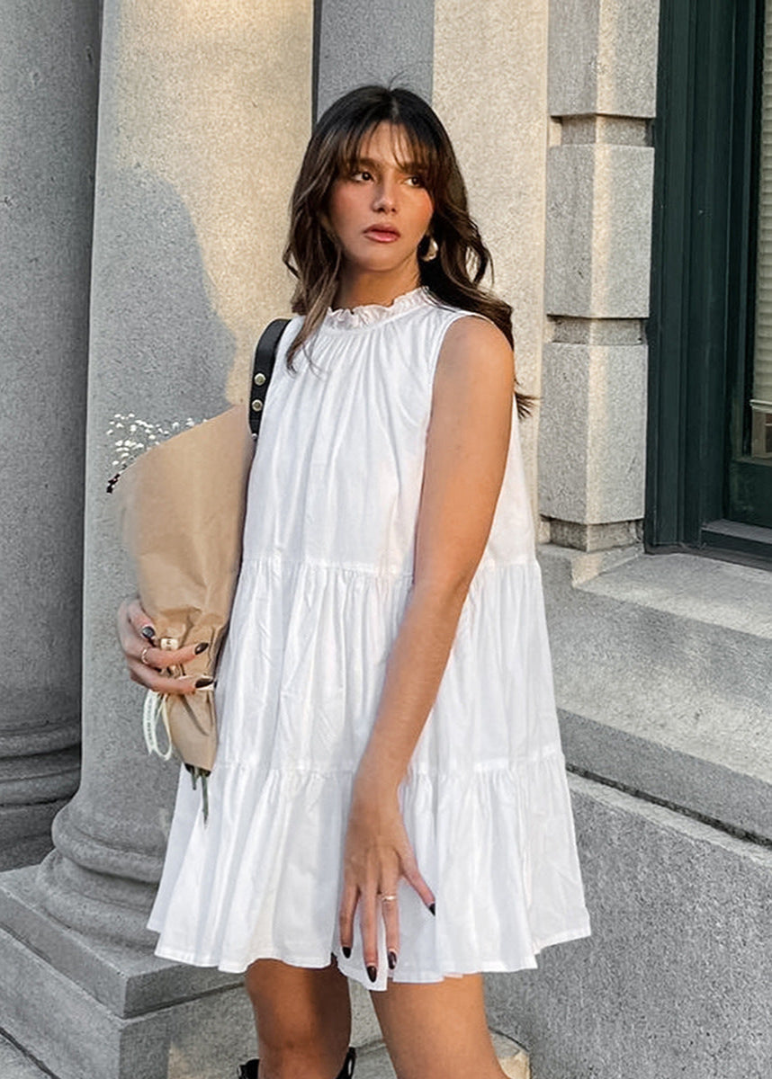 Ruffled High Neck Tiered Babydoll Sleeveless Mini Dress