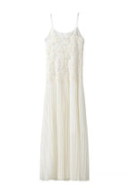 Indulge in Floral Applique Pleated Chiffon Hem Slip Maxi Dress