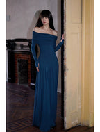 Azure Grace Off-the-Shoulder Evening Gown