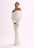 Lumière - Off-Shoulder Shimmer Knit Maxi Dress
