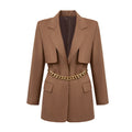 Element Spring Autumn Niche Design Fried Street Quality Metal Waist Tight Profile Mid Length Women
