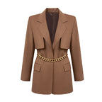 Element Spring Autumn Niche Design Fried Street Quality Metal Waist Tight Profile Mid Length Women