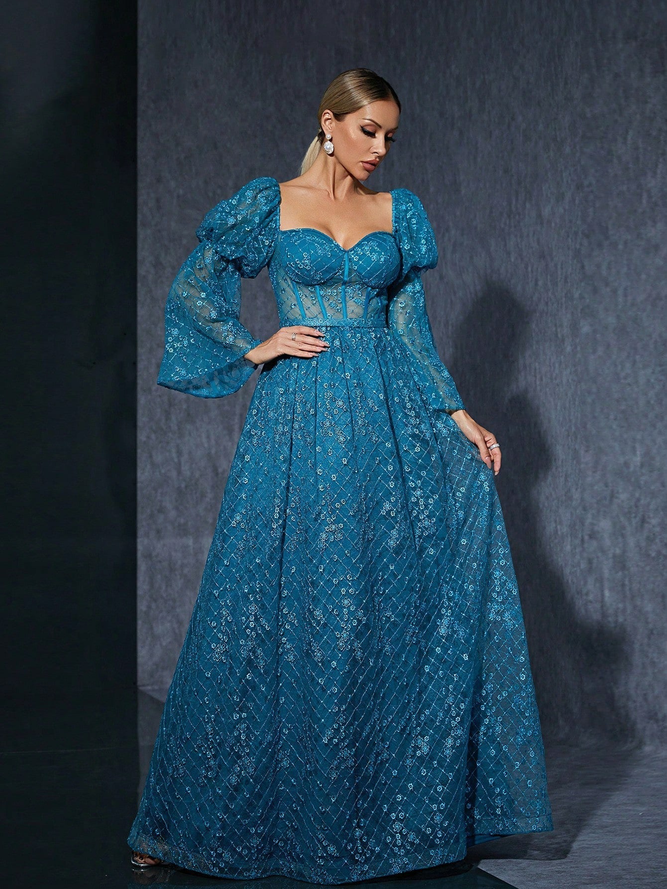 Bell Sleeve Dress Evening Party Embroidered Evening Dress