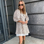 Mariola Minimalist Women's Blouse Dress with Floral Pattern and Puff Sleeves Everyday Luxe Edit
