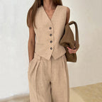 Solid Color Cotton Linen Casual Set