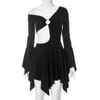 Viviana Exclusive Women's Asymmetric Dress with Innovative Cut Out and Wide Flared Sleeves Boutique Collection
