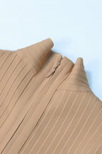 Layra Solid Colour Stand Collar Midi Dress-Brown