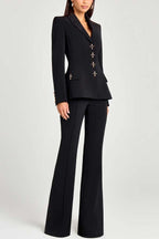 Women Power Metal Cross Snap Button Long Sleeve Lapel Blazer