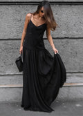 Spaghetti Strap Cami Bodice Pleated Flowy Column Maxi Dress