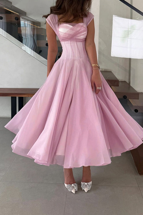 Elegant Sleeveless Waist-cinching Tulle Full-hem Maxi Dress