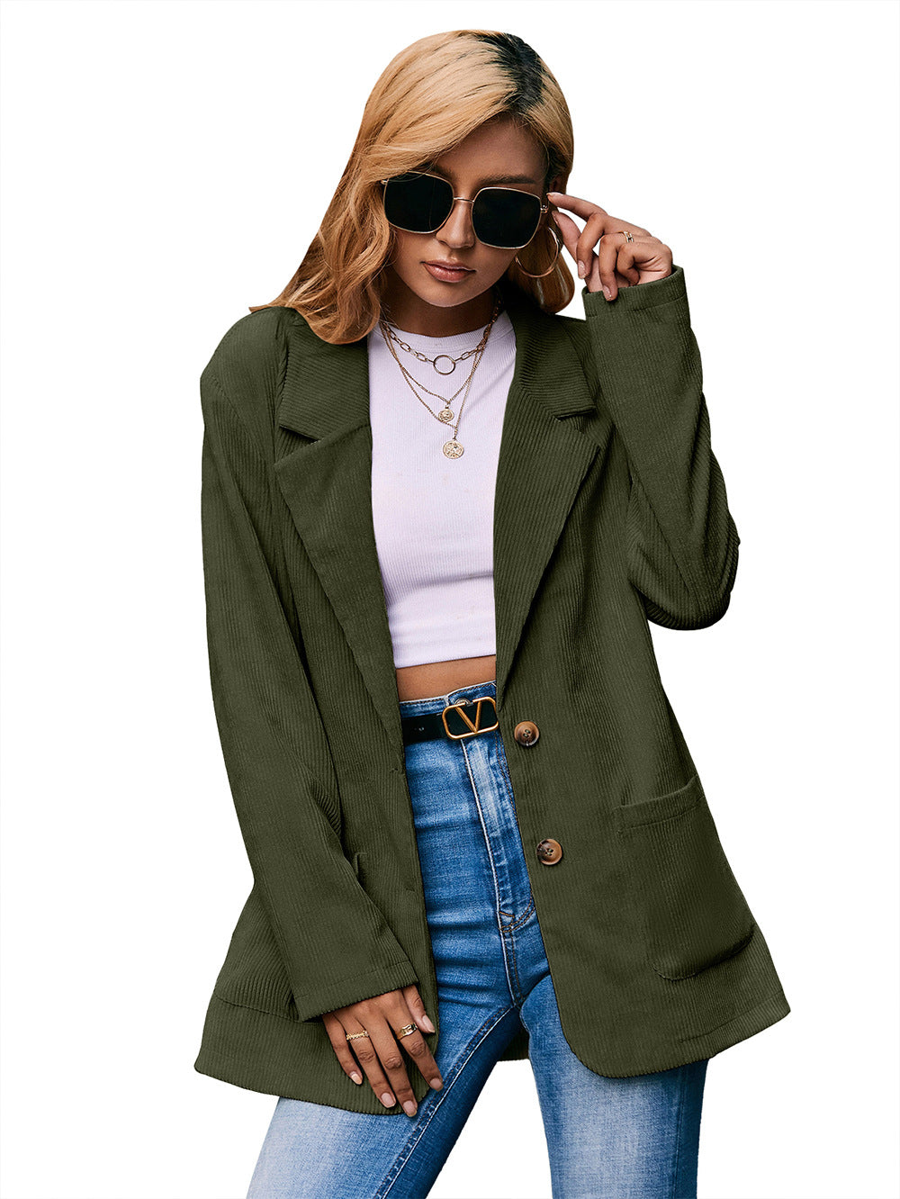 Corduroy Single-Breasted Blazer