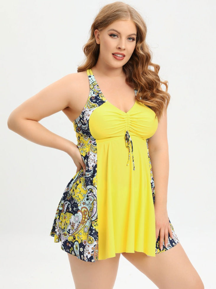 Valerie Minimalist Plus Size V Neck Swimsuit Dress with Cross Straps Evening Wear Edit