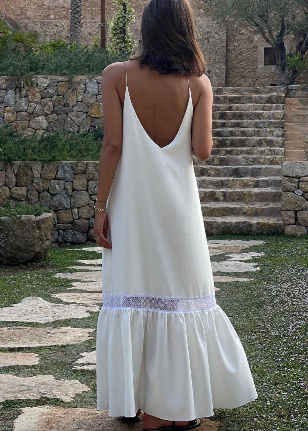Spaghetti Strap Deep V-Neck Slip Maxi Dress