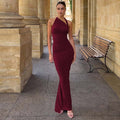 Halter Neck Ruched Bodice Mermaid Hem Bodycon Maxi Gown