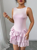 Round Neck Sleeveless Tiered Ruffle Dropped Waist Mini Dress