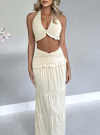 Halter Neck Two Piece Low Waist Hem Hip Long Skirt