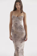 Sweetheart Bodycon Lace Mesh Sleeveless Printed Maxi Dress - Floral