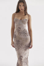 Sweetheart Bodycon Lace Mesh Sleeveless Printed Maxi Dress - Floral