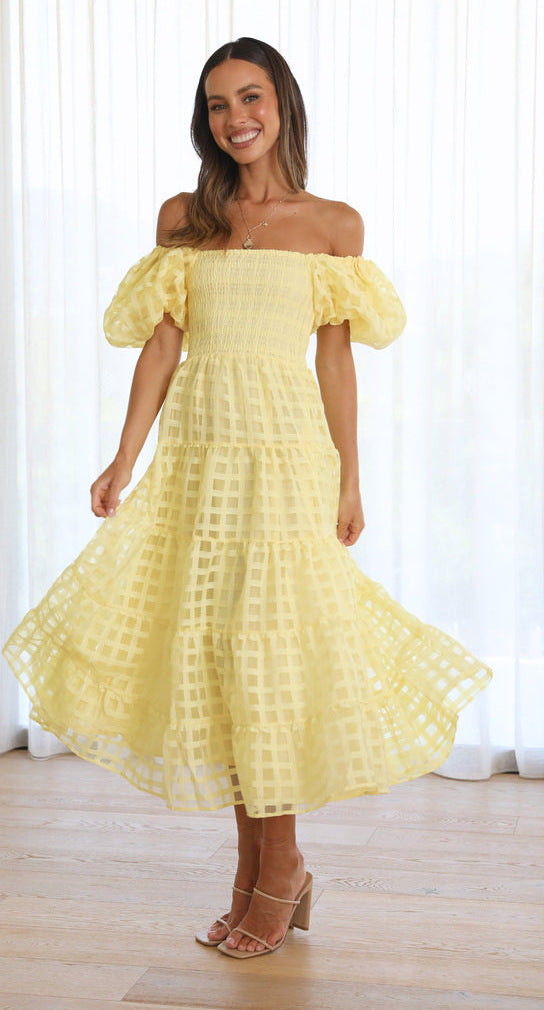 Off Shoulder Lantern Sleeve Layered Dress