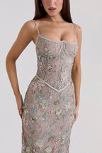Stylish Sleeveless Halter-neck Slim-fit Backless Tie-up Elegant Maxi Dress